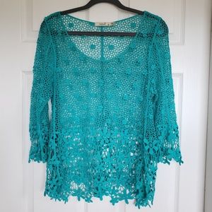 Marci Floral Crocheted Top 3/4 Sleeve